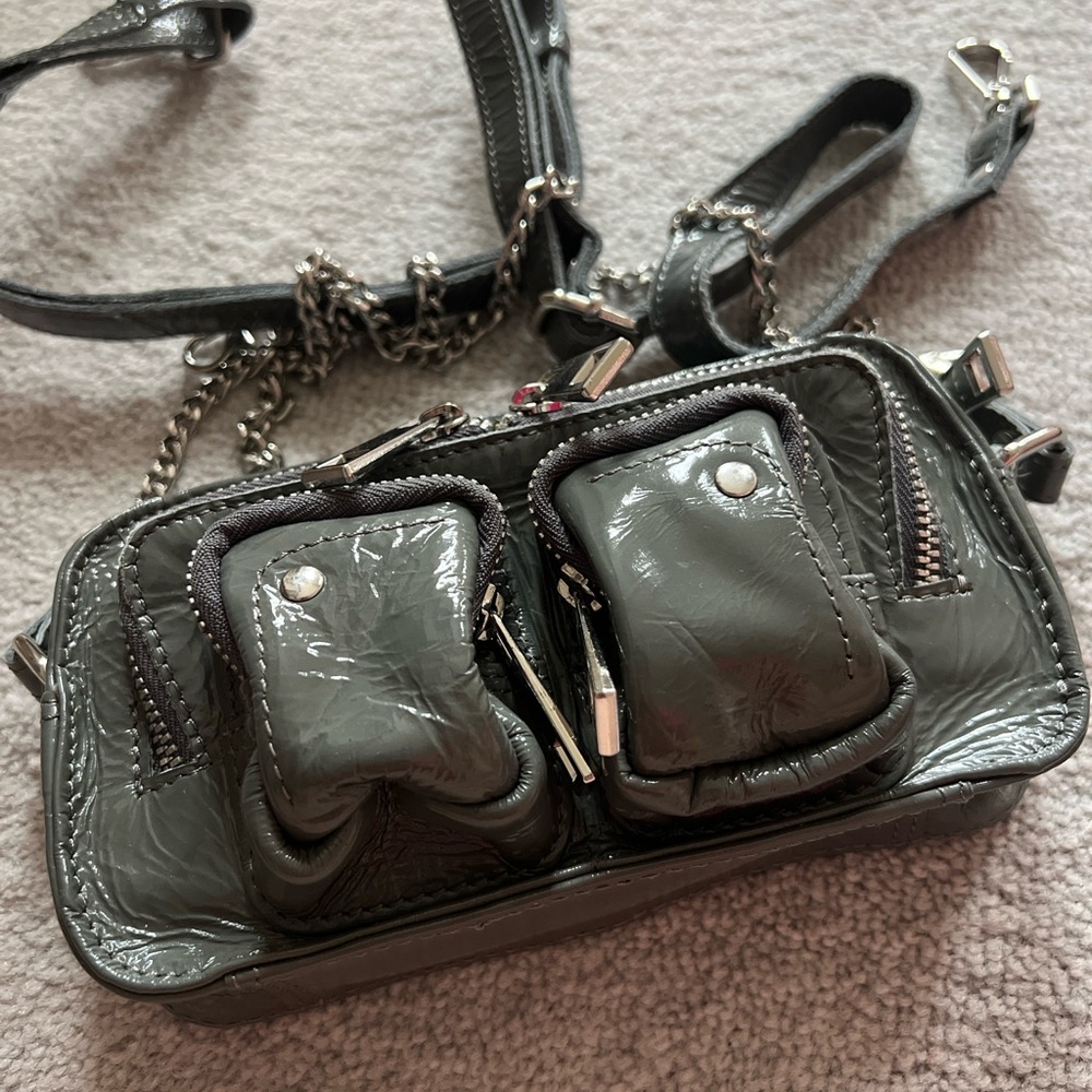 NUNOO Dark Gray Helena Gloss Crossbody Bag